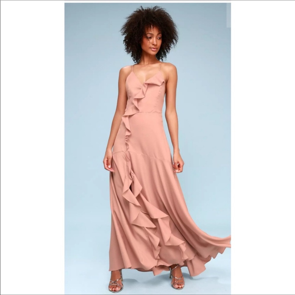 Lulu’s Selmah Maxi Ruffled Pink Bridesmaids Dress Small 💕